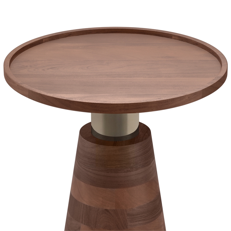 Pemberly Row Round Solid Wood and Metal End Table in Cognac Finish
