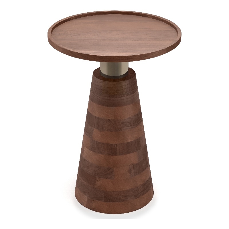 Pemberly Row Round Solid Wood and Metal End Table in Cognac Finish