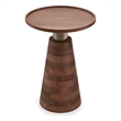 Pemberly Row Round Solid Wood and Metal End Table in Cognac Finish