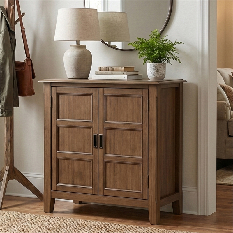 Pemberly Row Burlington Solid Wood Low Storage Cabinet in Aged Brown