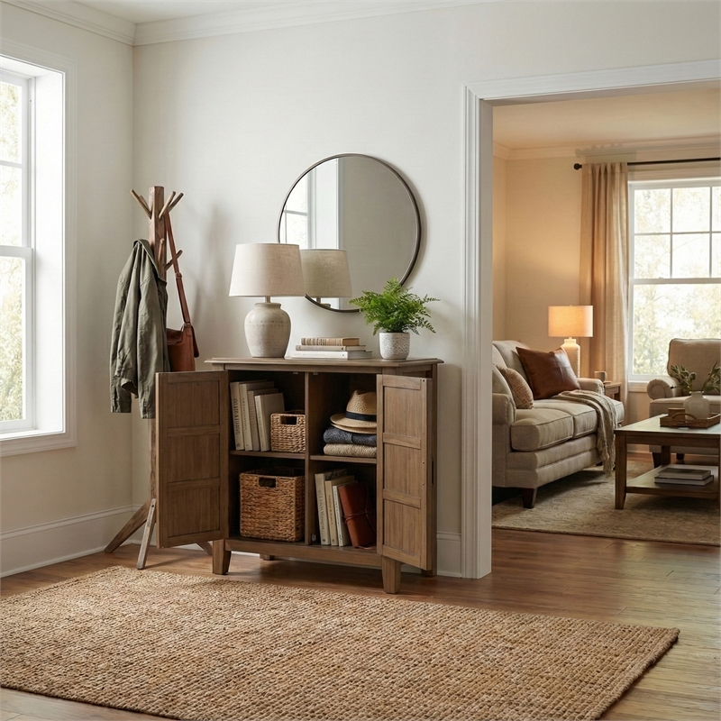 Pemberly Row Burlington Solid Wood Low Storage Cabinet in Aged Brown