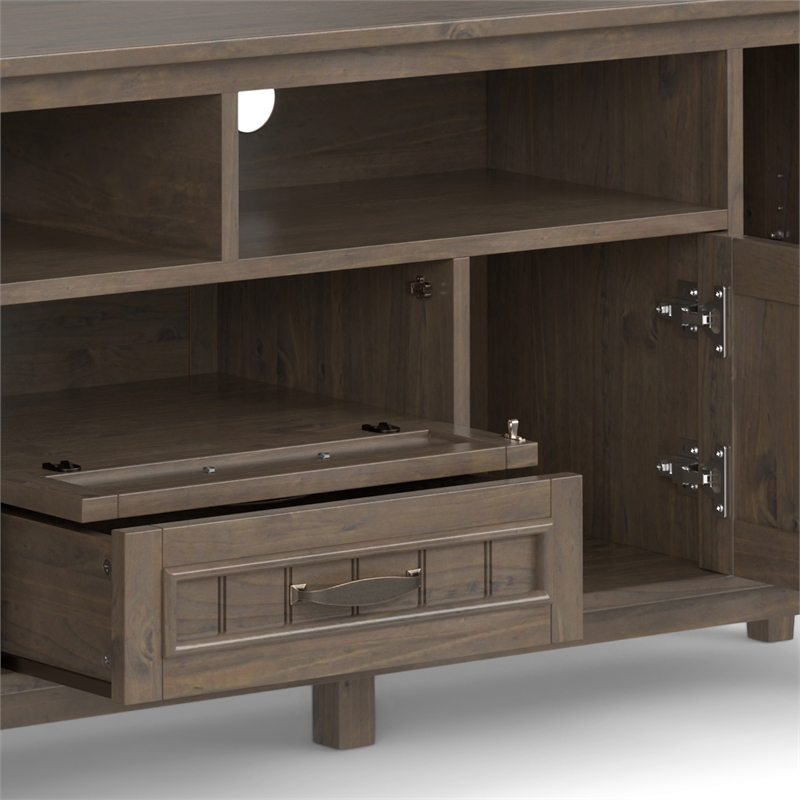 Pemberly Row Solid Wood TV Stand in Smoky Brown for TVs up to 80 in