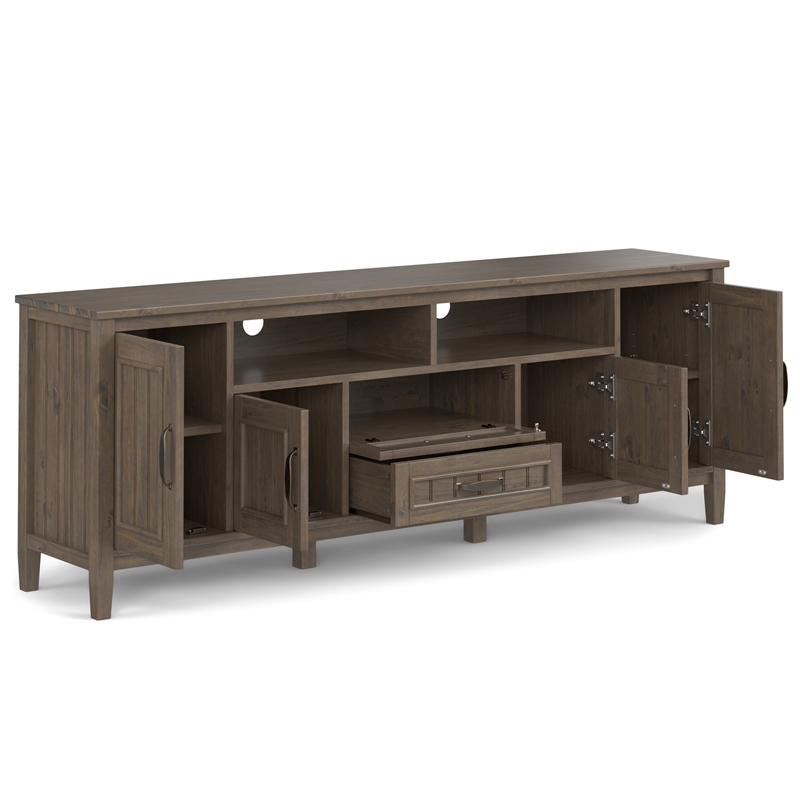Pemberly Row Solid Wood TV Stand in Smoky Brown for TVs up to 80 in