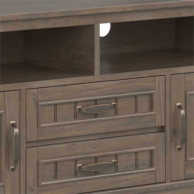 Pemberly Row Solid Wood TV Stand in Smoky Brown for TVs up to 80 in