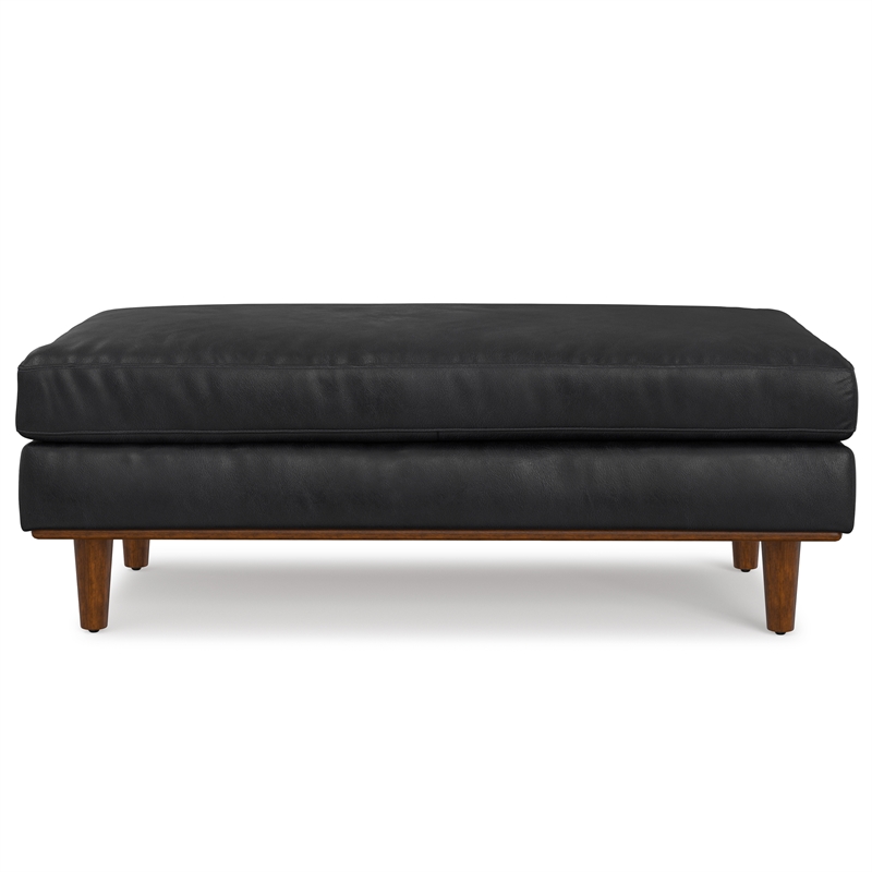 Pemberly Row Large Rectangular Ottoman in Lead Black Genuine Leather
