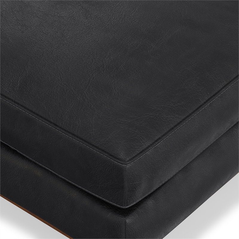 Pemberly Row Large Rectangular Ottoman in Lead Black Genuine Leather