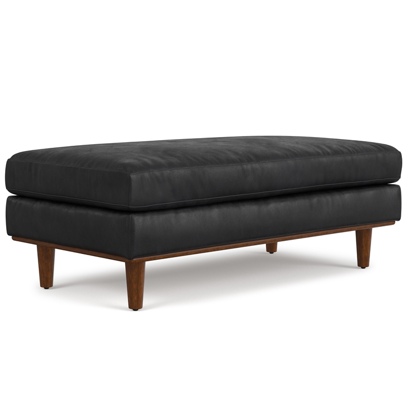 Pemberly Row Large Rectangular Ottoman in Lead Black Genuine Leather