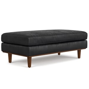 Pemberly Row Large Rectangular Ottoman in Lead Black Genuine Leather