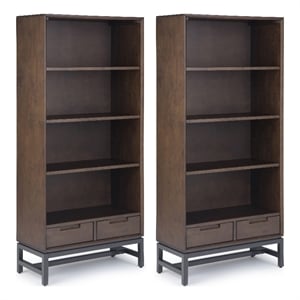 Pemberly Row 30 in Walnut Brown Rubberwood Shelving Units with Drawers