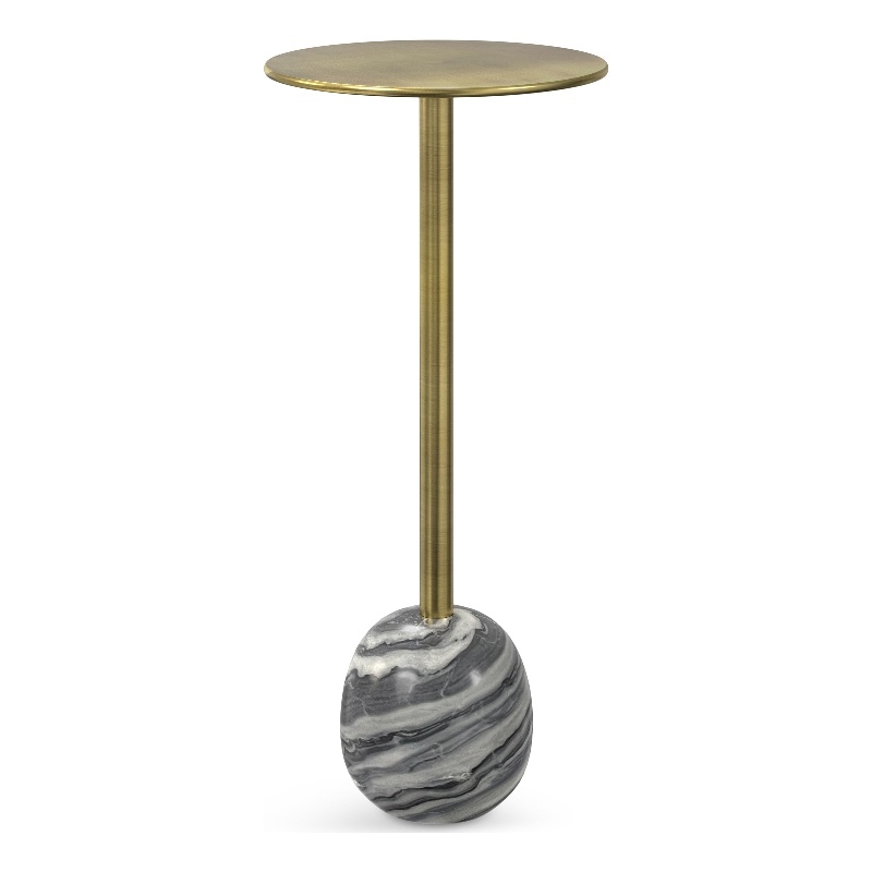Pemberly Row 12 in Gold and Gray Metal Accent Side Table with Marble Base