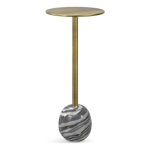 Pemberly Row 12 in Gold and Gray Metal Accent Side Table with Marble Base