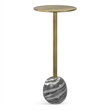 Pemberly Row 12 in Gold and Gray Metal Accent Side Table with Marble Base