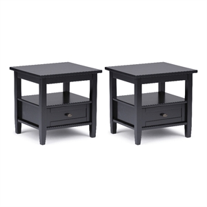 Pemberly Row 20&quot Solid Wood End Table Set in Black With Drawer and Shelf