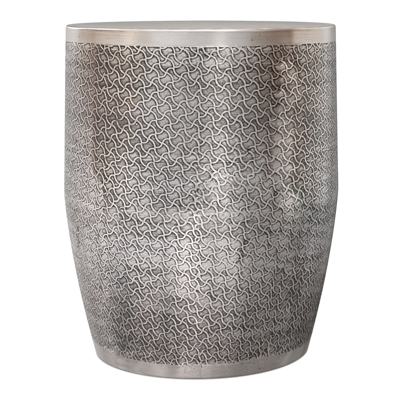 Pemberly Row Johnsen 18 in Metal Accent Table with Web Pattern in Silver