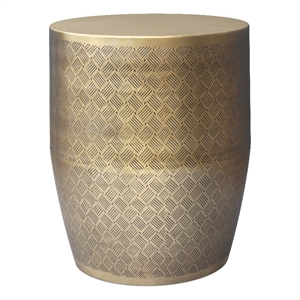 Pemberly Row Johnsen Metal Accent Table with Cross Hatch Pattern in Gold