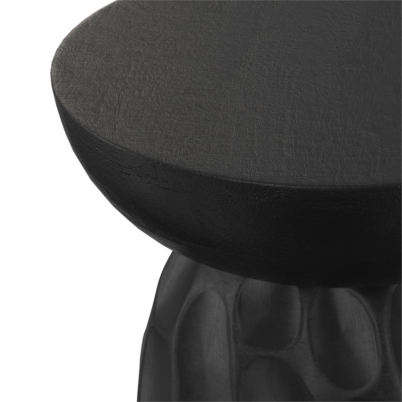 Pemberly Row Contemporary V-Chisel Accent Table in Black Mango Wood