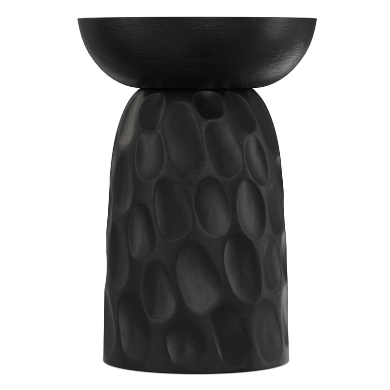 Pemberly Row Contemporary V-Chisel Accent Table in Black Mango Wood