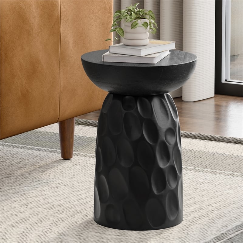Pemberly Row Contemporary V-Chisel Accent Table in Black Mango Wood