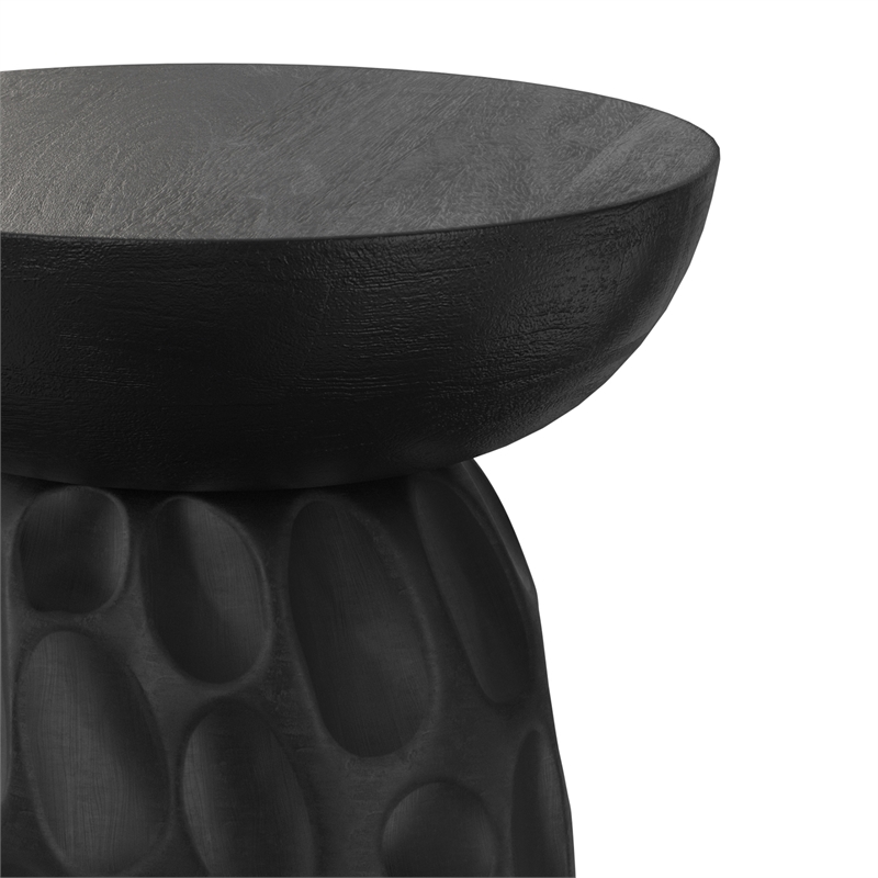 Pemberly Row Contemporary V-Chisel Accent Table in Black Mango Wood