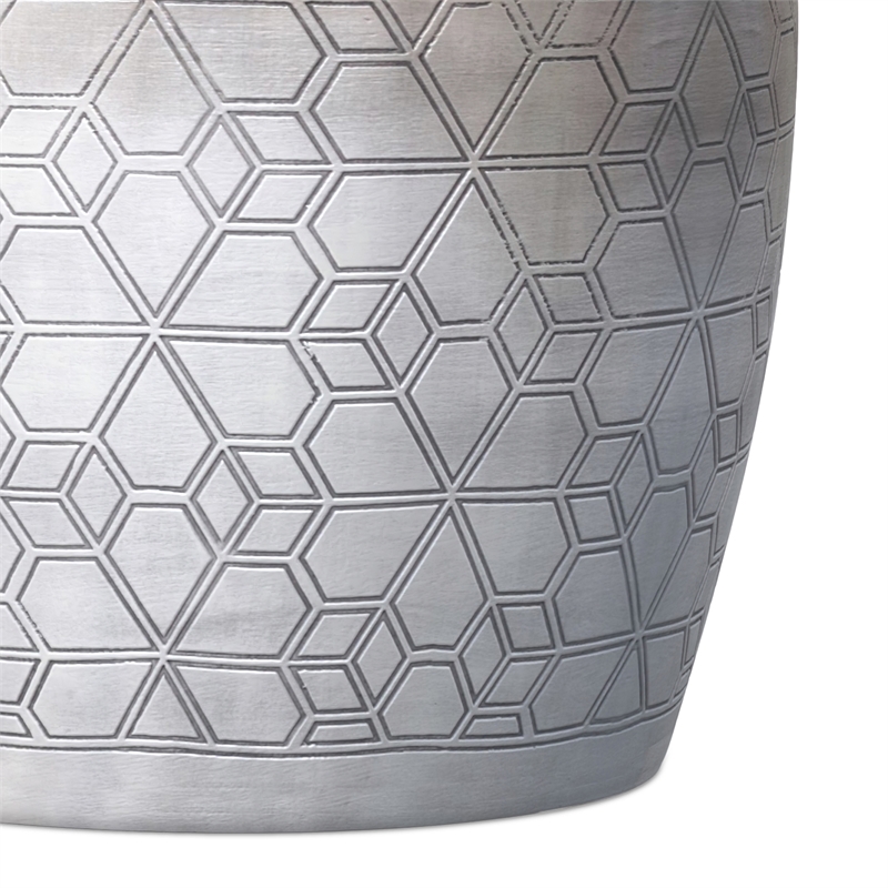 Pemberly Row Geometric Pattern Metal Accent Table in Antique Silver