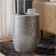 Pemberly Row Geometric Pattern Metal Accent Table in Antique Silver
