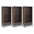 Pemberly Row 3-Piece Rubberwood Bookcase Set with Metal Base in Walnut Brown