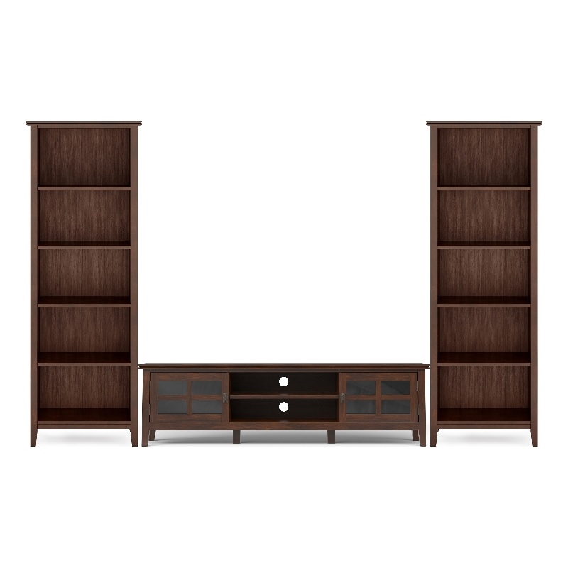 Pemberly Row Mission Style Solid Pine TV Stand & 2 Bookcases in Brown