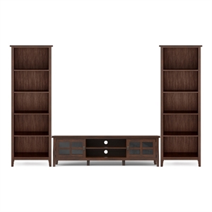 Pemberly Row Mission Style Solid Pine TV Stand & 2 Bookcases in Brown