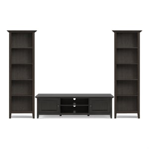 Pemberly Row Solid Pine TV Stand & 2 Bookcases in Hickory Brown Finish