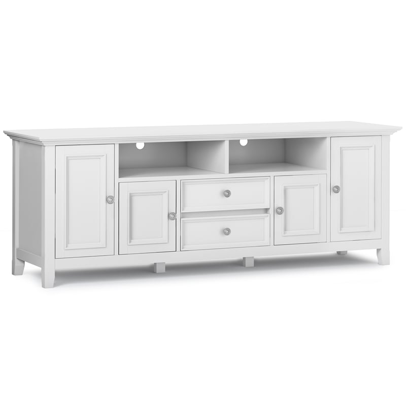 Pemberly Row White Solid Pine TV Stand & 2 Bookcases (Set of 3)