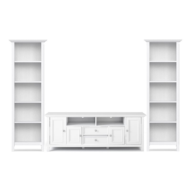Pemberly Row White Solid Pine TV Stand & 2 Bookcases (Set of 3)