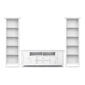 Pemberly Row White Solid Pine TV Stand & 2 Bookcases (Set of 3)