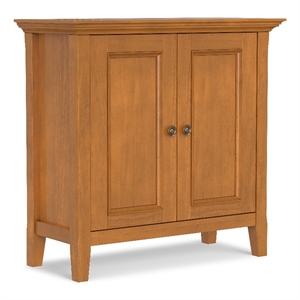 Pemberly Row 32&quot Wide Solid Pine Low Storage Cabinet in Light Golden Brown