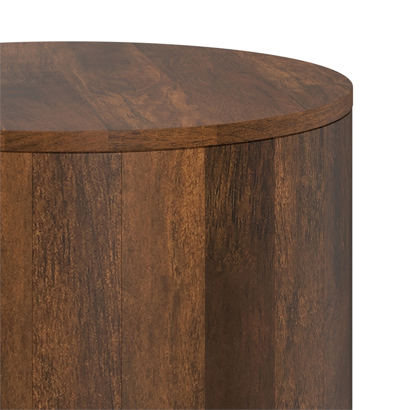 Pemberly Row Solid Mango End Table with Round Top in Walnut Brown