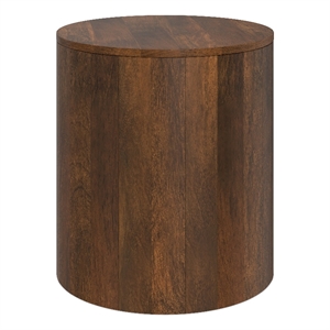 Pemberly Row Solid Mango End Table with Round Top in Walnut Brown