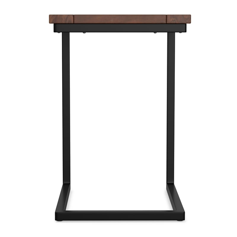 Pemberly Row Mango Wood C-Side Table in Walnut Brown with Black Metal Frame