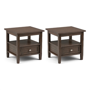 Pemberly Row Solid Wood End Table Set of 2 with Drawer in Farmhouse Brown