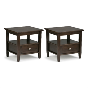 Pemberly Row Solid Wood End Table Set of 2 with Drawer in Tobacco Brown