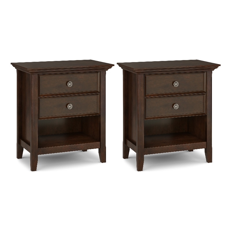 Pemberly Row 24 in Solid Wood Bedside Table Set in Russet Brown
