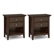 Pemberly Row 24 in Solid Wood Bedside Table Set in Russet Brown