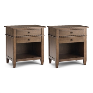 Pemberly Row Solid Wood Bedside Table in Rustic Natural Brown (Set of 2)