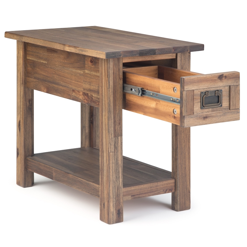 Pemberly Row Acacia Narrow Side Tables Rustic Brown Finish Set of 2