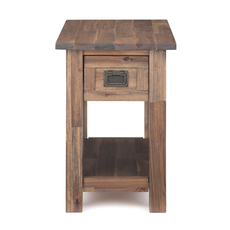 Pemberly Row Acacia Narrow Side Tables Rustic Brown Finish Set of 2