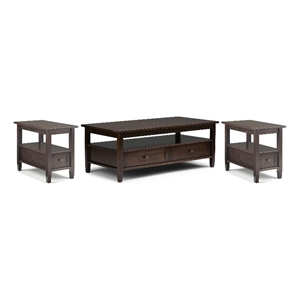 Pemberly Row Wood 3-Piece Coffee Table and End Table Set in Tobacco Brown