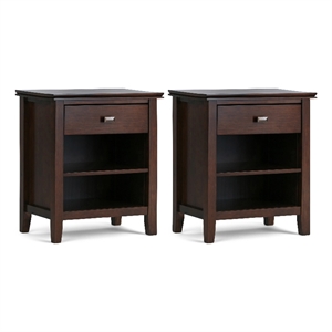 Pemberly Row 24&quot Solid Pine Night Stand Set in Russet Brown with Drawer