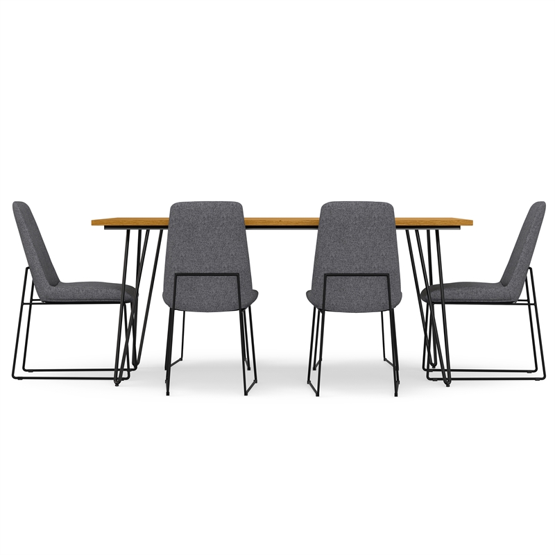 Pemberly Row 7-Piece Dining Set with Oak Veneer Table and Grey Chairs