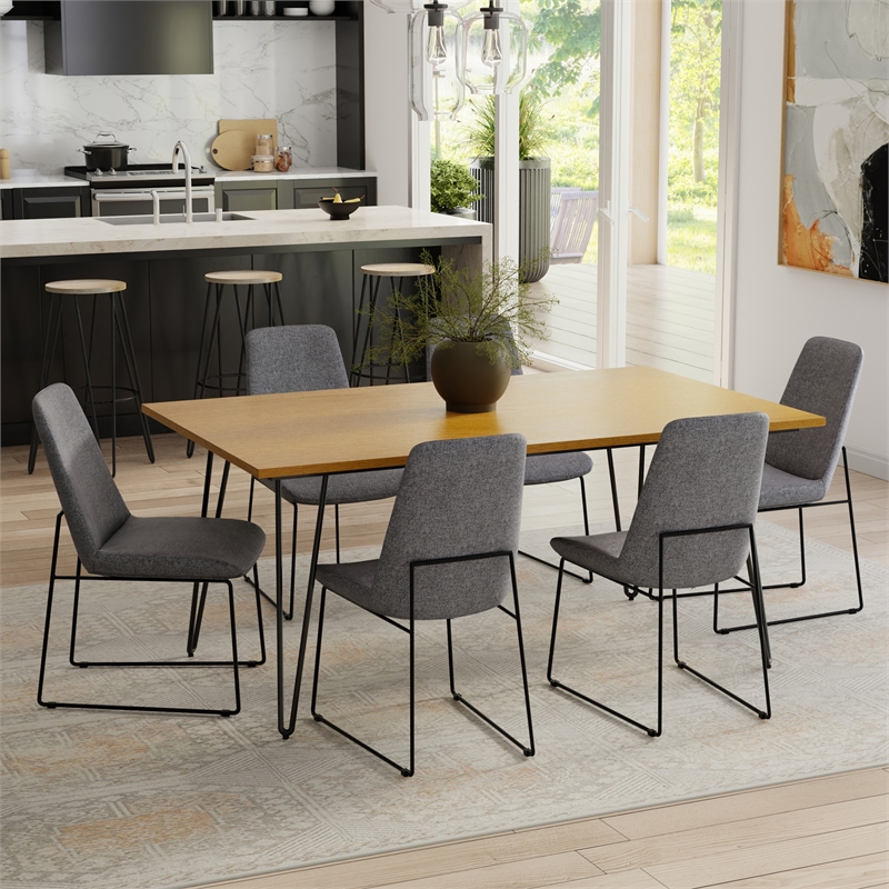 Pemberly Row 7-Piece Dining Set with Oak Veneer Table and Grey Chairs