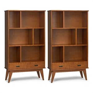 Pemberly Row 35W Bookcase Set with Cubbies and Drawers in Teak Brown
