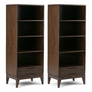 Pemberly Row 24W 4-Shelf Bookcase with Drawer Set of 2 in Walnut Brown