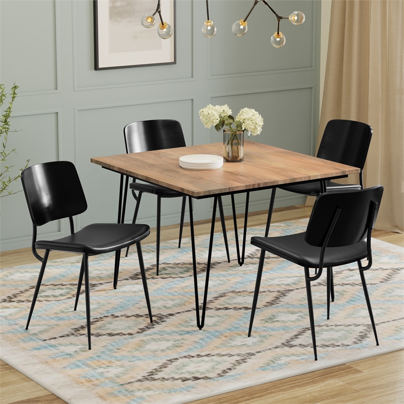 Pemberly Row 5-Piece Dining Set with Mango Wood Table in Black